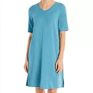 Eileen Fisher V-neck T-shirt Dress In River‎ Size Small Lagenlook Beachy Comfy
